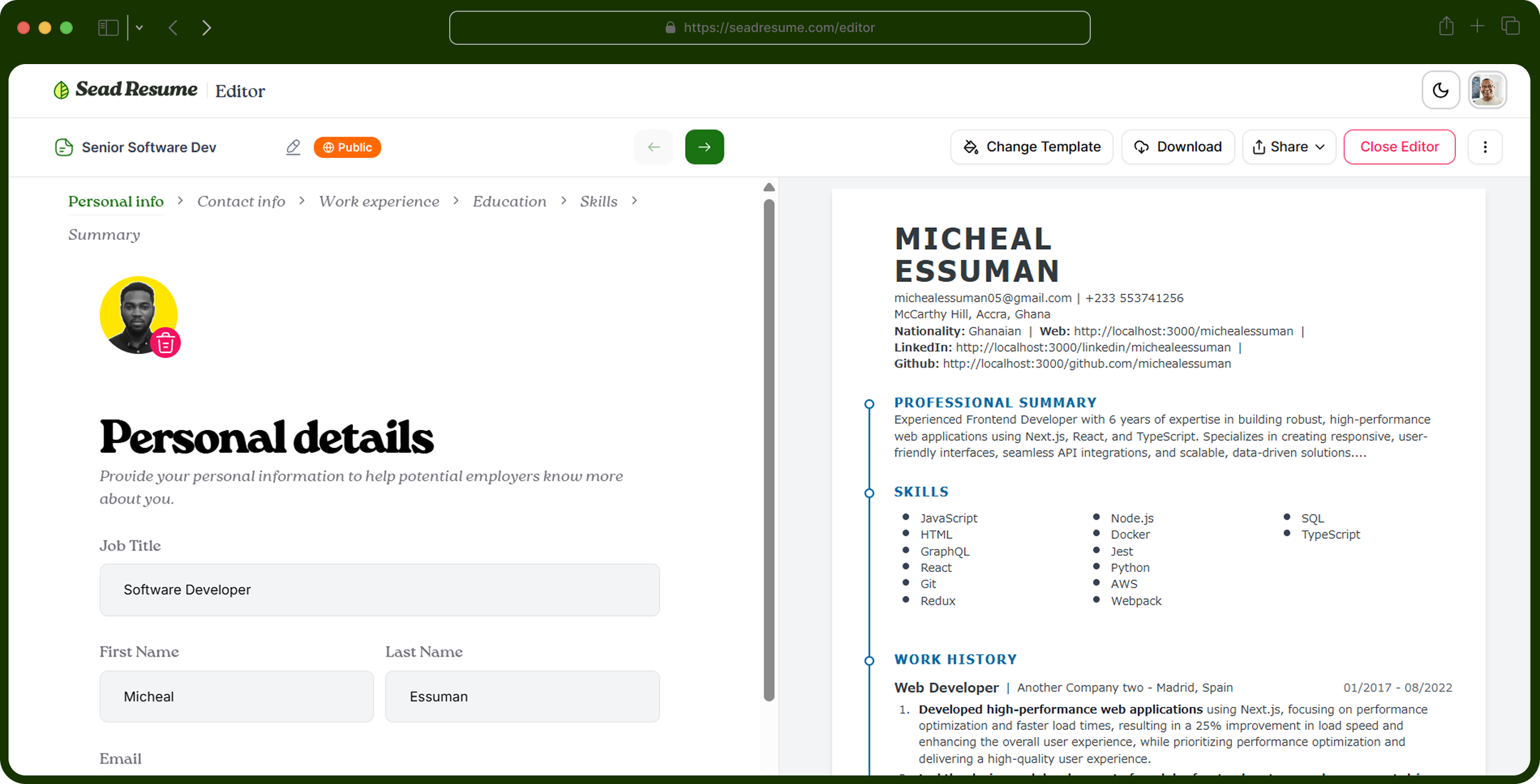 Landing page preview